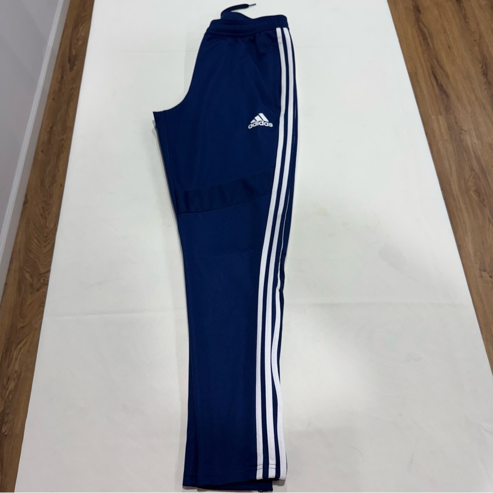 Adidas Men's Navy Joggers with White Stripes